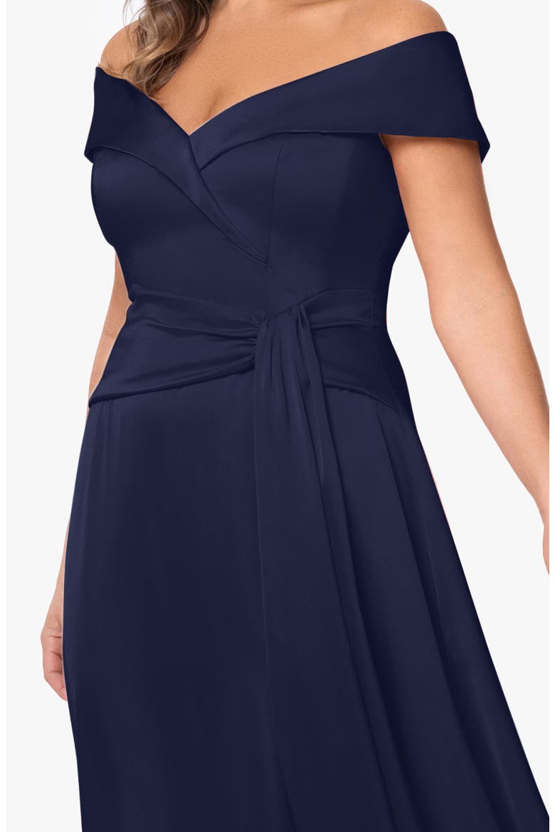 Off the Shoulder Satin Gown, Alternate, color, NAVY