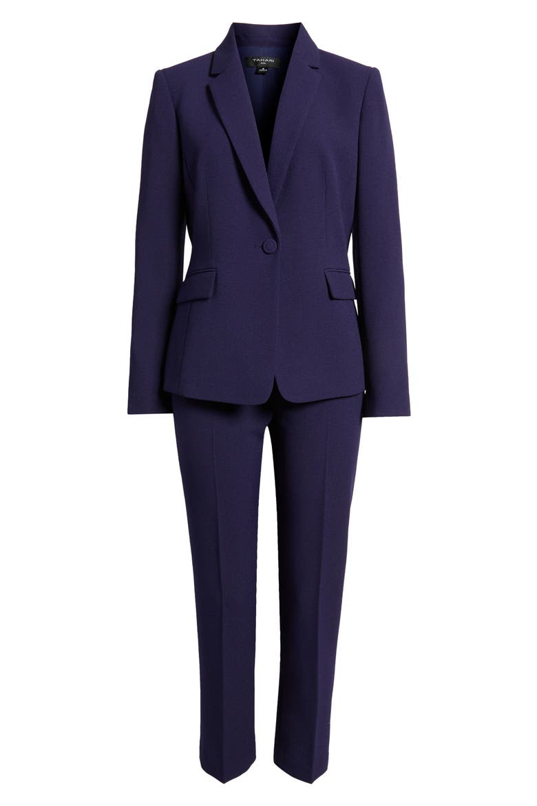 One-Button Crepe Jacket & Pants Set, Alternate, color, MIDNIGHT N