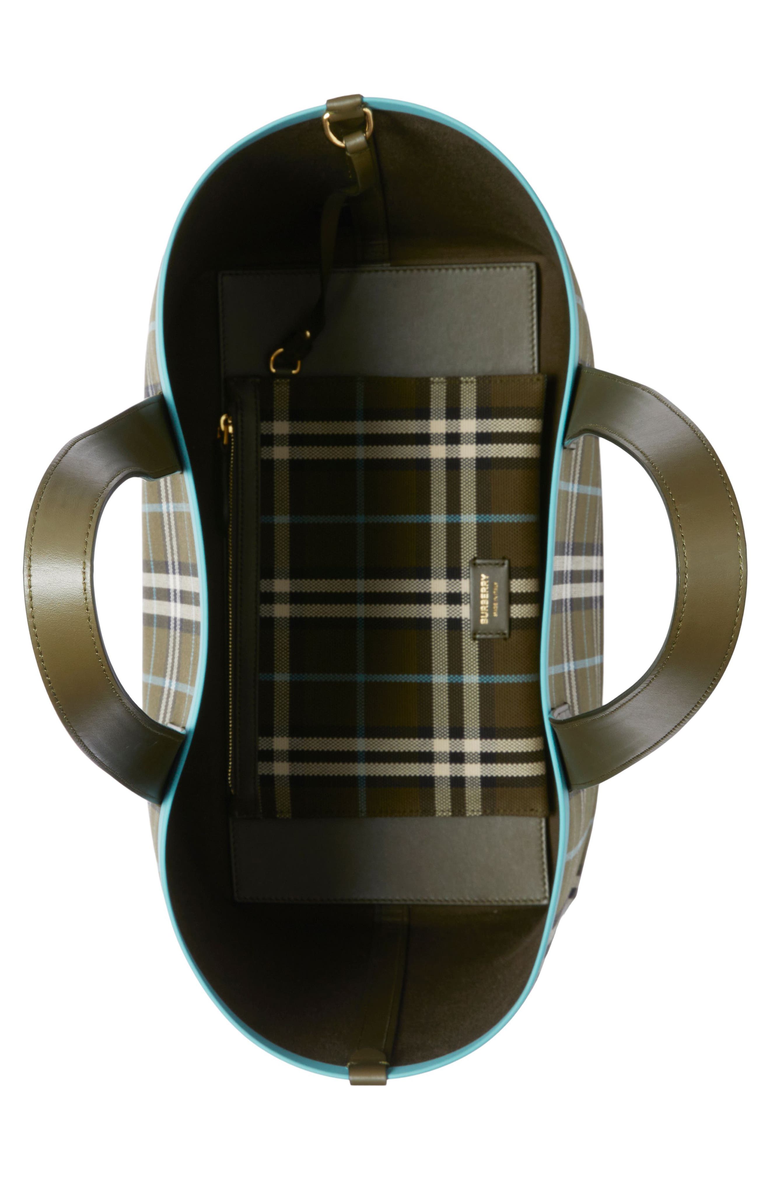 Burberry Medium Heritage Check Canvas Tote, Alternate, color, Olive Green