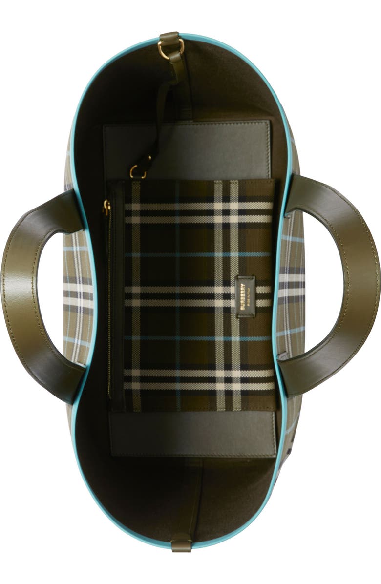 Burberry Medium Heritage Check Canvas Tote, Alternate, color, Olive Green