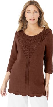 Roaman's Lace Knit Pullover Sweater