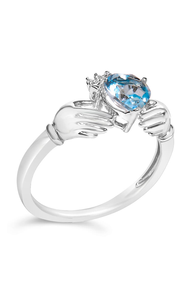 Haus of Brilliance Sterling Silver Blue Topaz Heart Claddagh Ring, Alternate, color, Silver