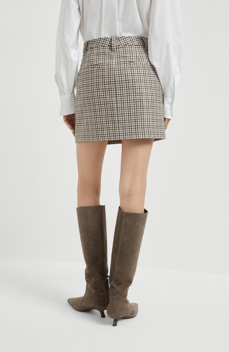 Brunello Cucinelli Checked flannel mini skirt, Alternate, color, Brown