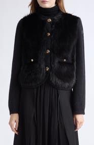 Moncler Mixed Media Alpaca & Wool Blend & Faux Fur Puffer Cardigan