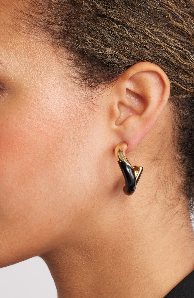 Nordstrom Enamel Sculpted Hoop Earrings, Alternate, color, Black- Gold