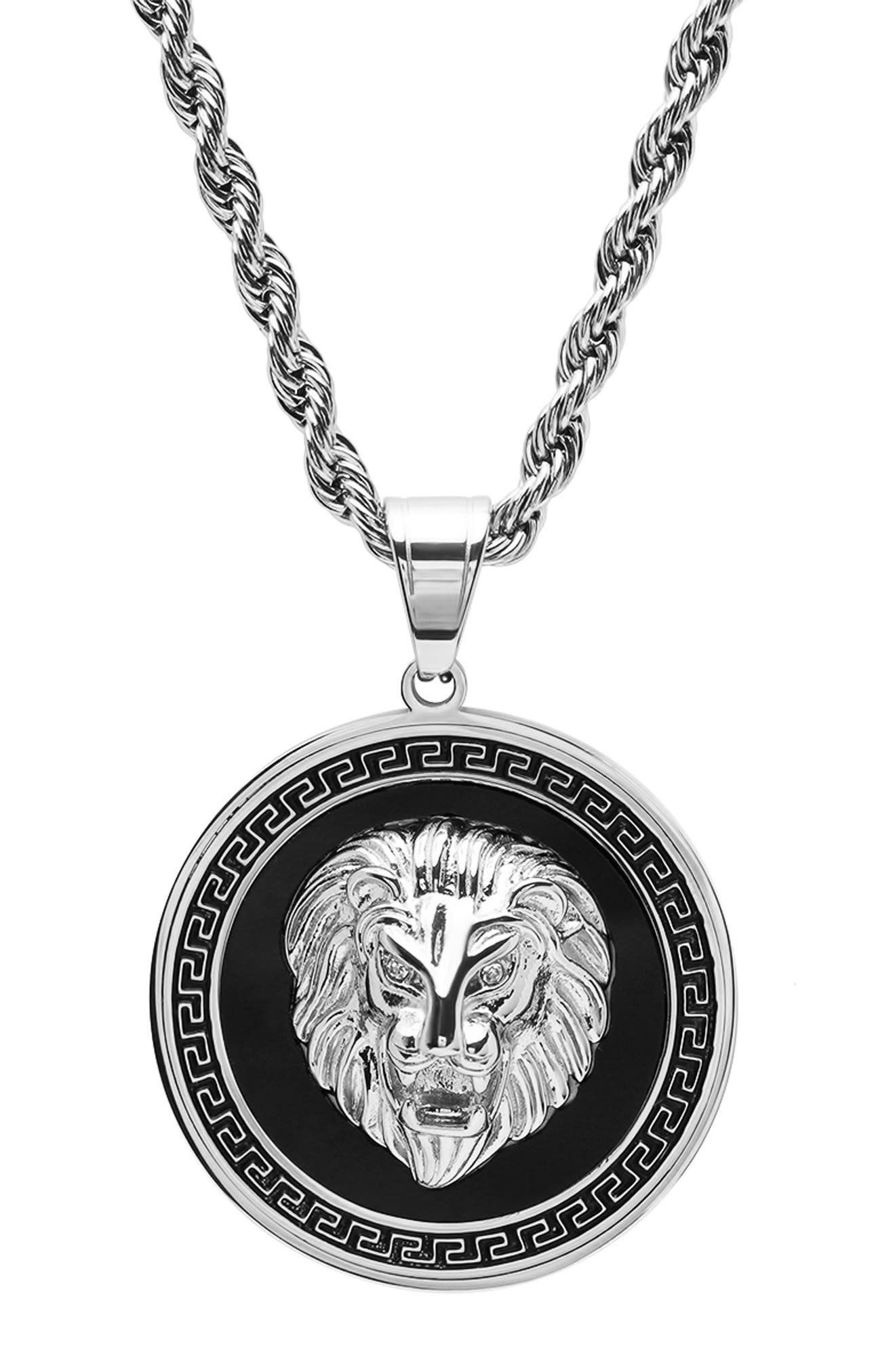 HMY JEWELRY Men's Stainless Steel Lion Head Pendant Necklace