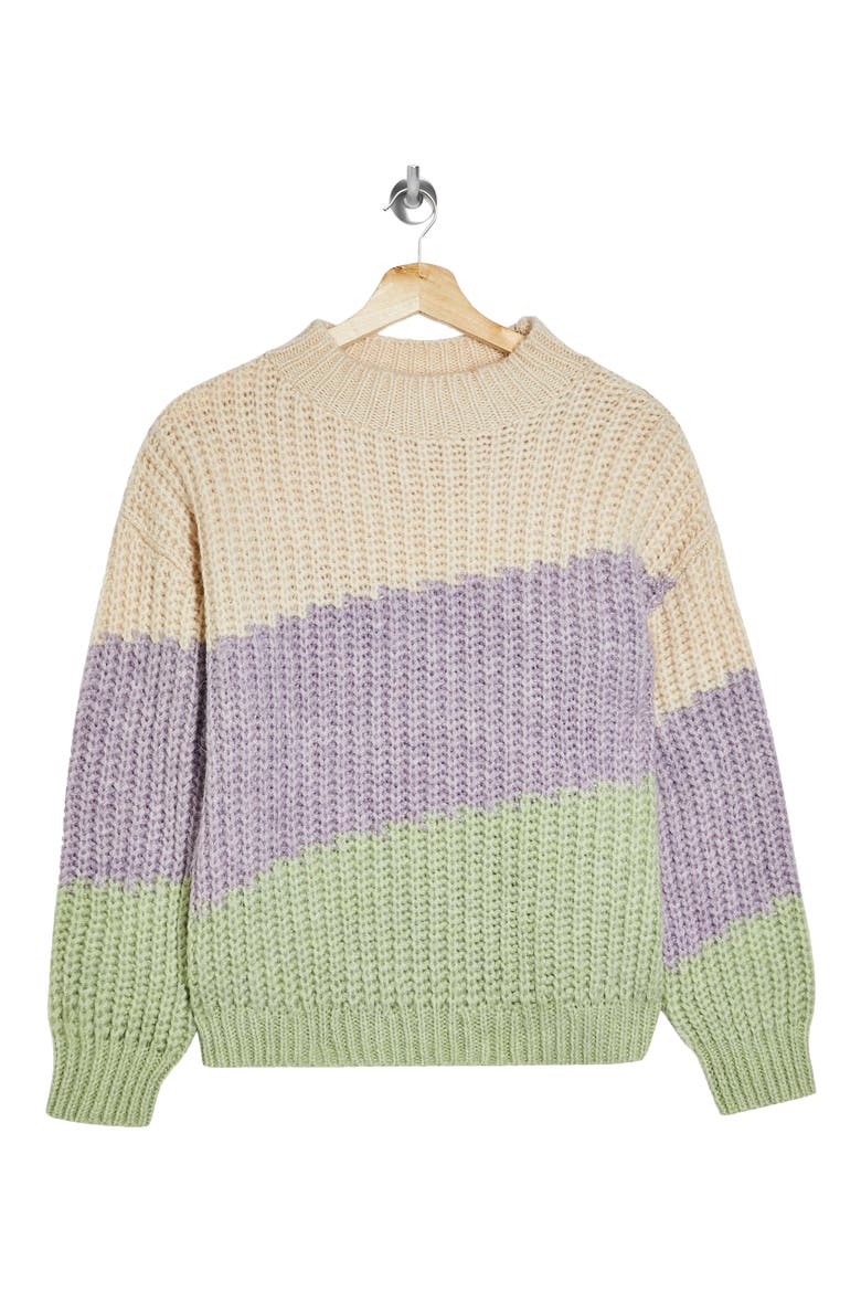 Colorblock Mock Neck Sweater, Alternate, color, CHARCOAL MULTI