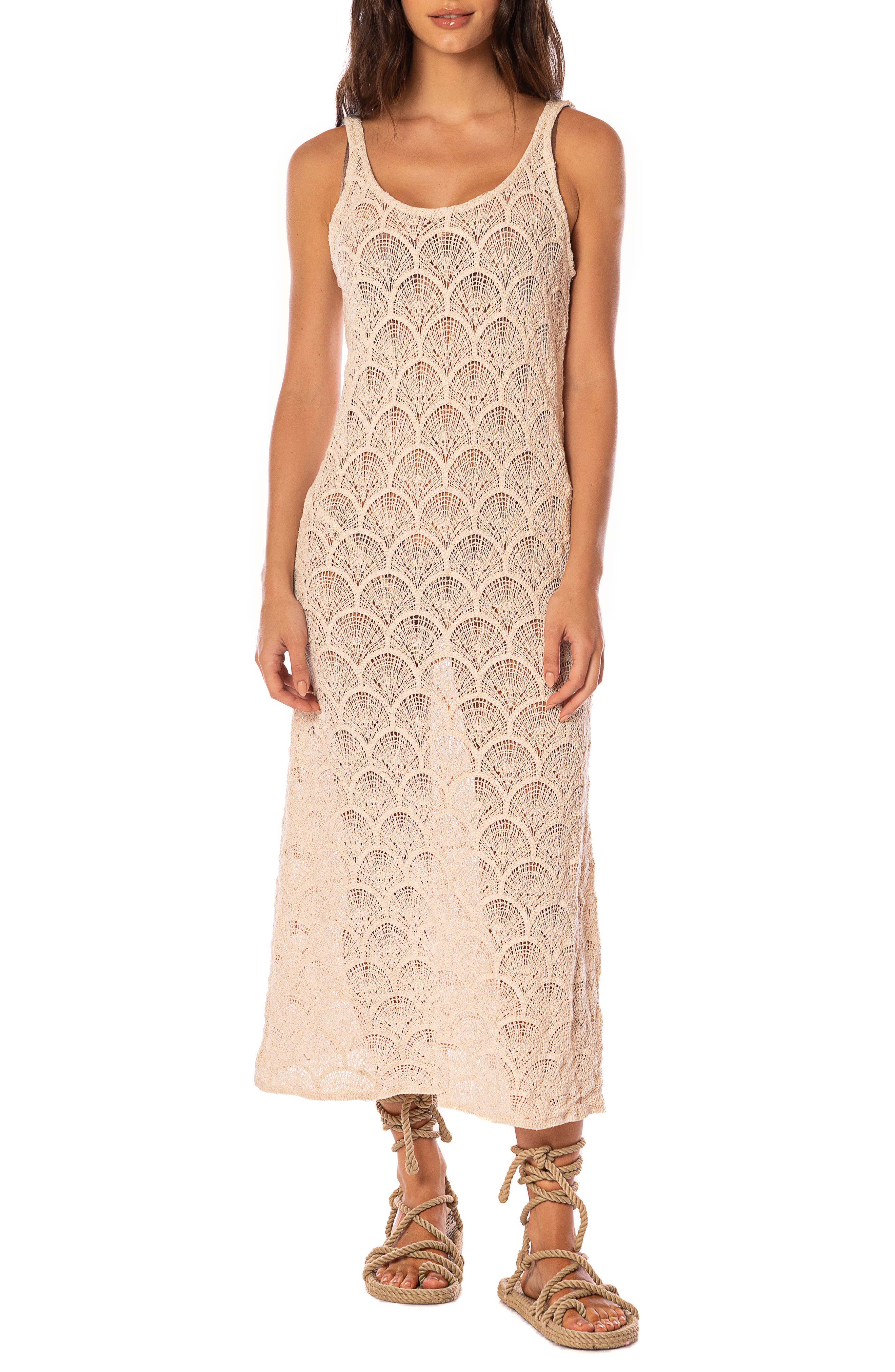 Maaji Wavy Shell Quartz Crochet Cover-up Dress In Beige Overflow