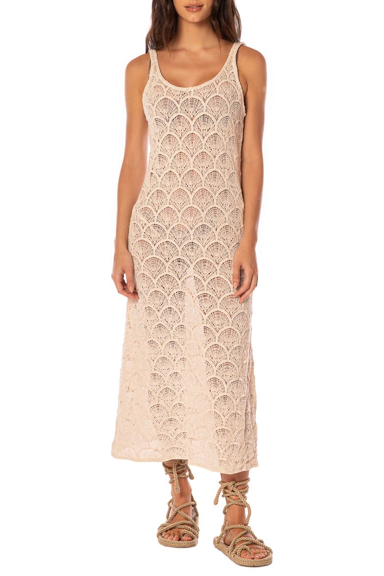 Wavy Shell Quartz Crochet Cover-Up Dress, Main, color, BEIGE OVERFLOW