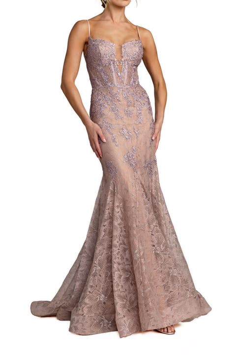 Embroidered Lace Sleeveless Mermaid Gown