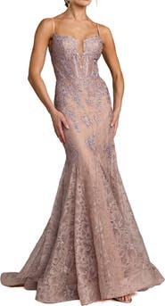 Mac Duggal Embroidered Lace Sleeveless Mermaid Gown
