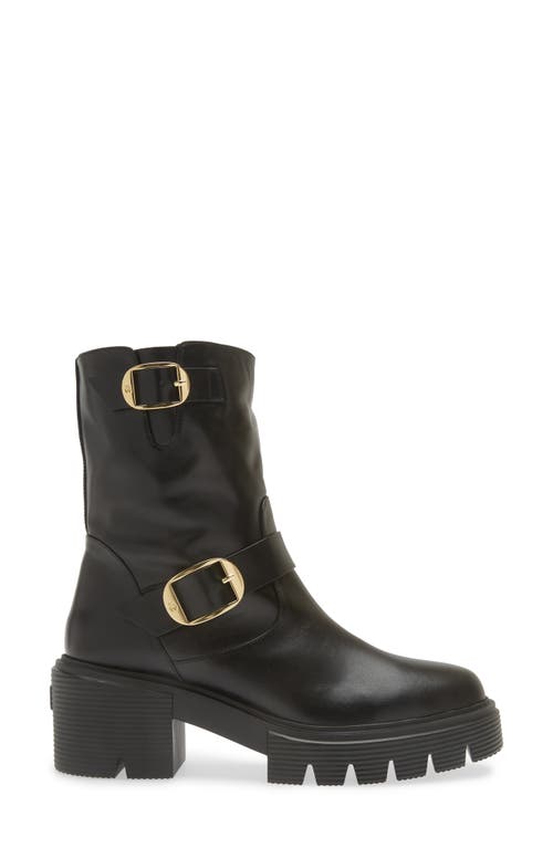 Stuart Weitzman Soho Moto Bootie In Black Smooth Calf