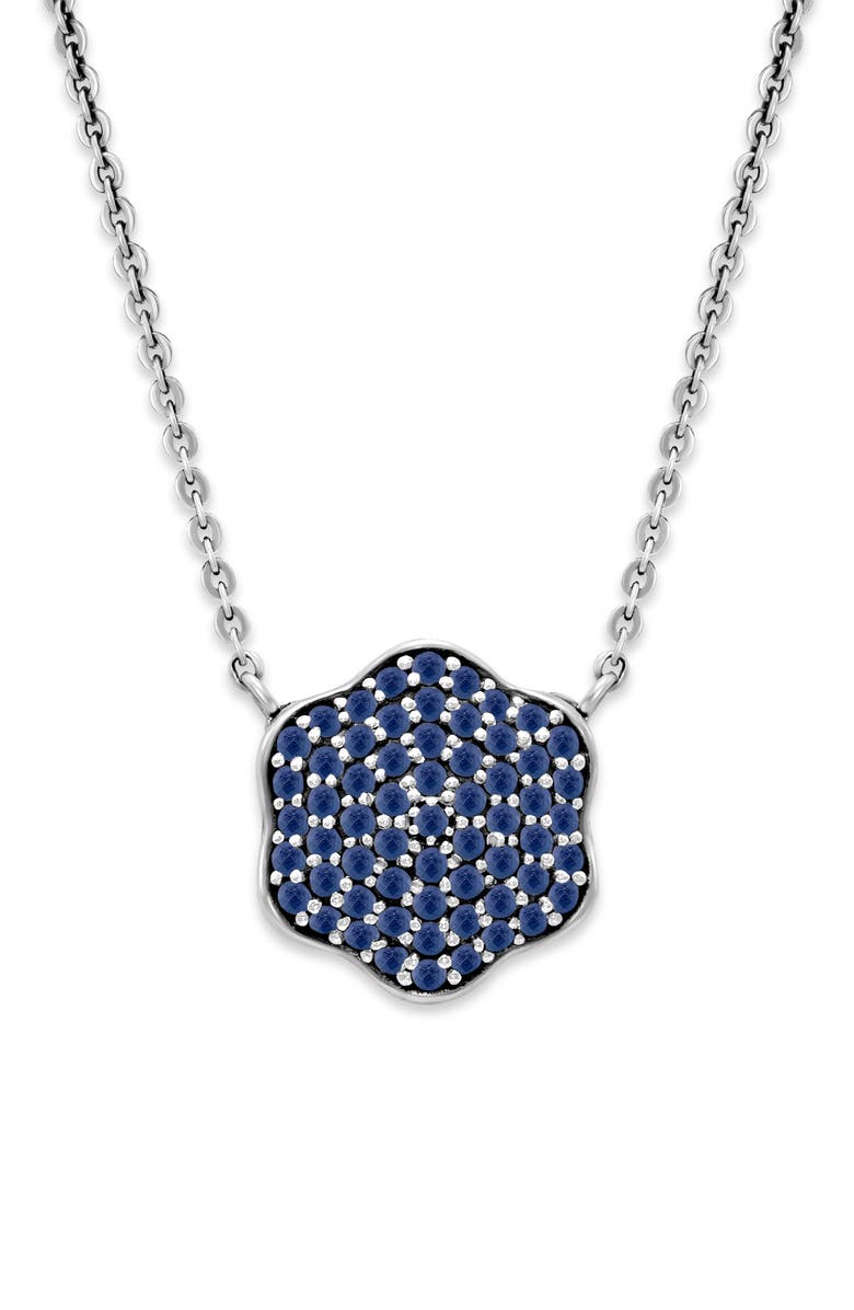 SAMUEL B. Sterling Silver Blue Sapphire Pavé Clover Necklace, Main, color, Blue