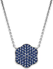 SAMUEL B. Sterling Silver Blue Sapphire Pavé Clover Necklace