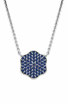 SAMUEL B. Sterling Silver Blue Sapphire Pavé Clover Necklace