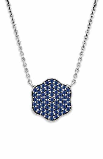 Sterling Silver Blue Sapphire Pavé Clover Necklace