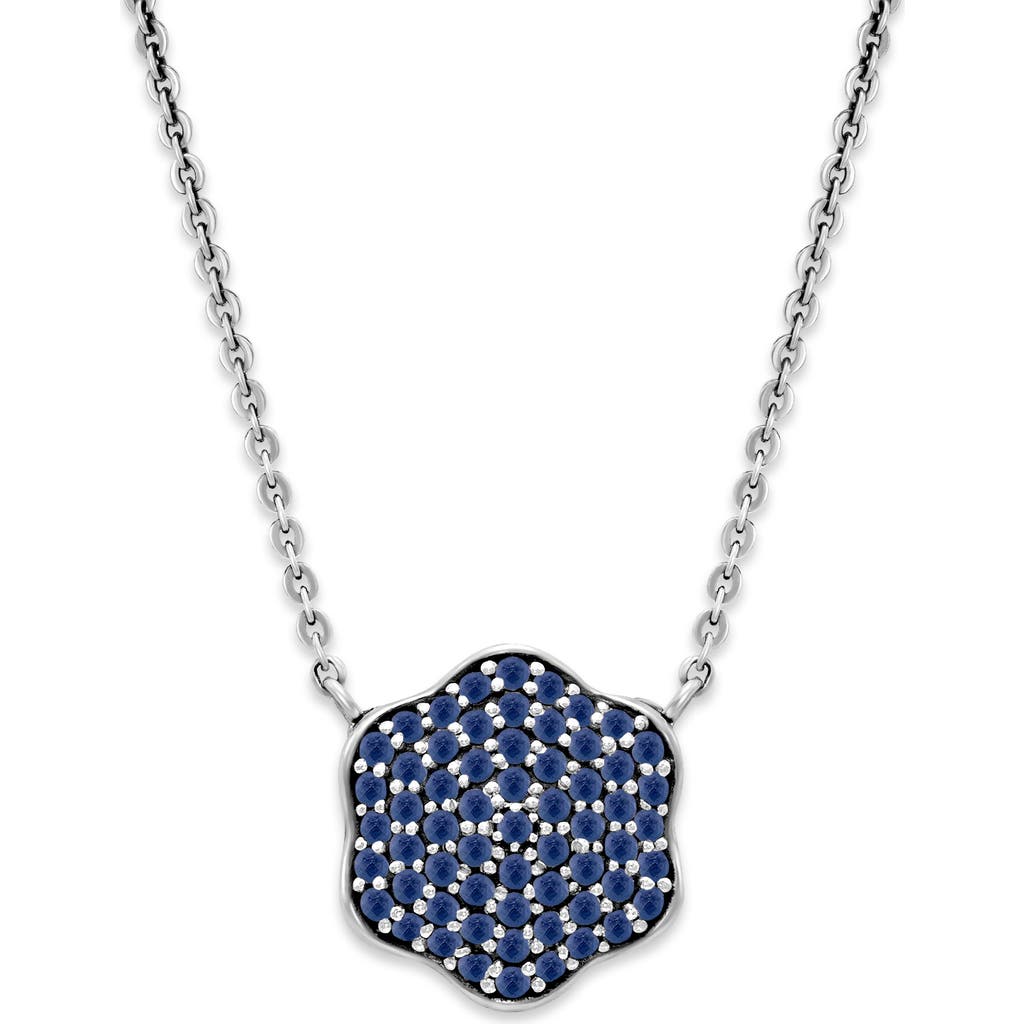 Samuel B. Sterling Silver Blue Sapphire Pavé Clover Necklace In Blue