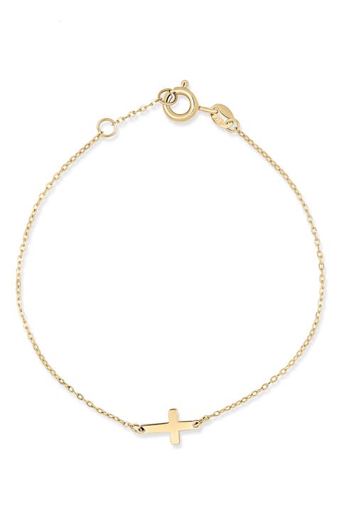 14K Gold Cross Pendant Bracelet