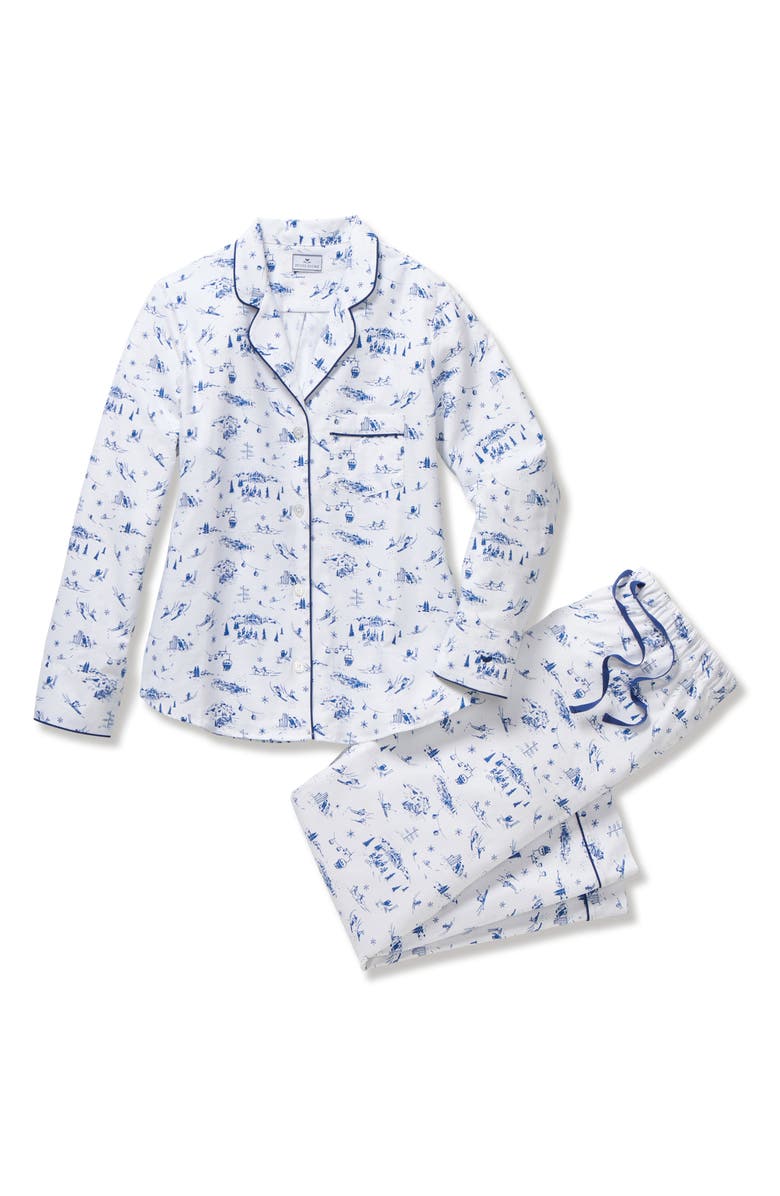 Petite Plume Chalet Brushed Cotton Twill Pajamas, Alternate, color, Navy