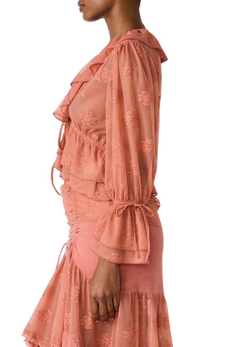 Steve Madden Montana Floral Embroidery Ruffle Detail Knit Top, Alternate, color, Canyon Rose