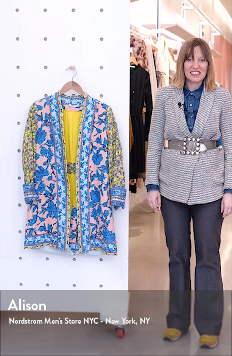 Simpson Embroidered Border Linen Blend Long Blazer, sales video thumbnail