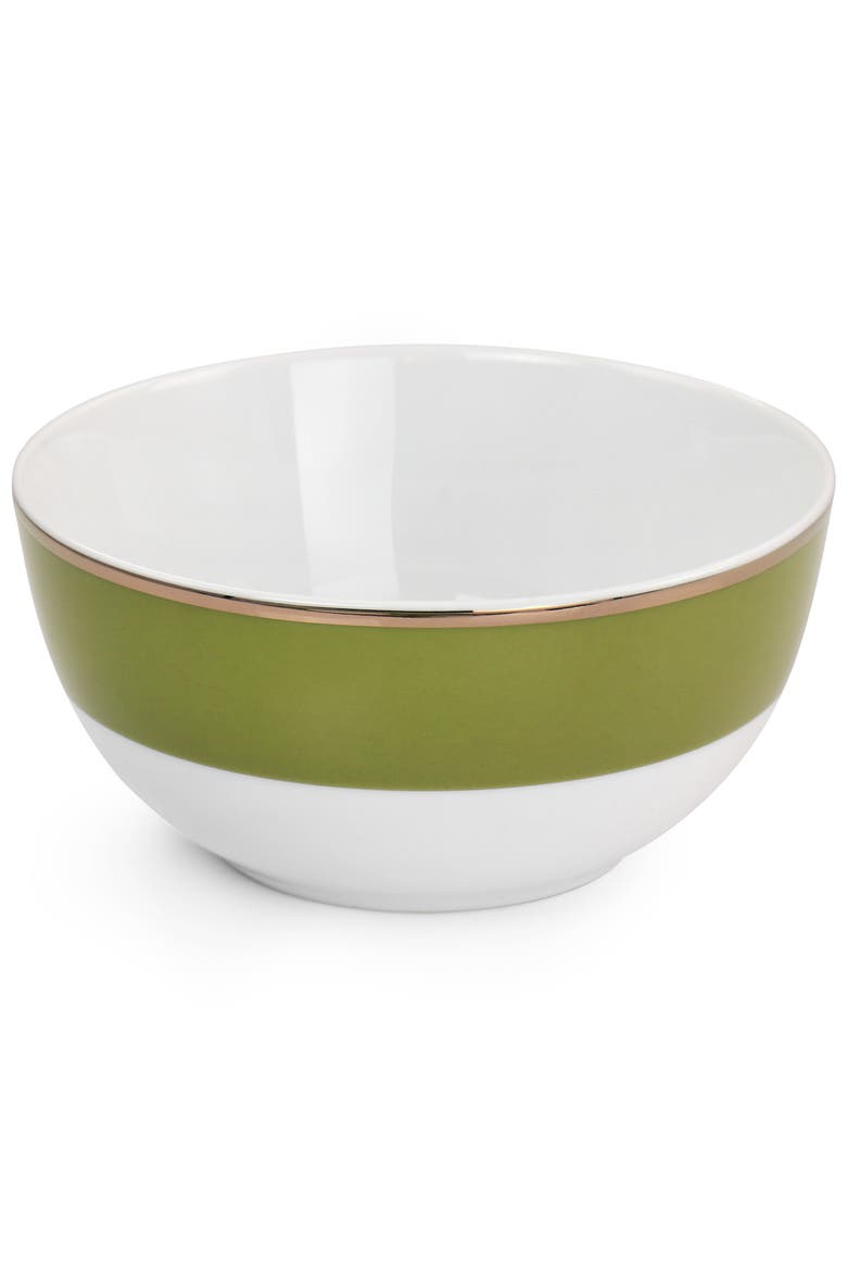 Gold Rimmed 12 piece Fine Ceramic Dinnerware Set, Alternate, color, Green