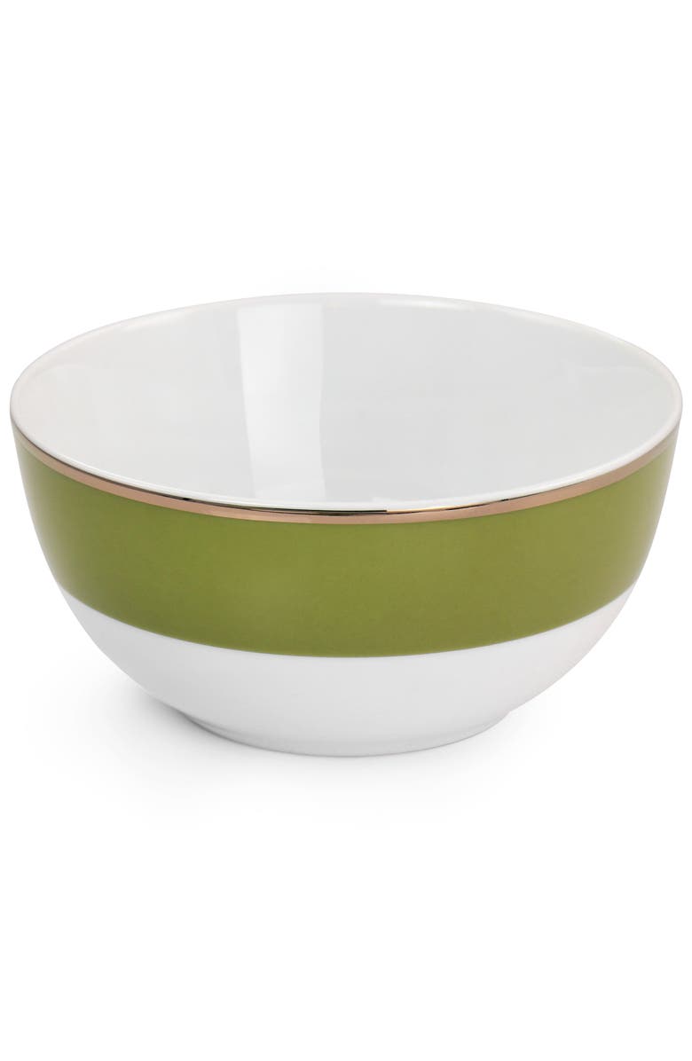 MARTHA STEWART Gold Rimmed 12 piece Fine Ceramic Dinnerware Set, Alternate, color, Green