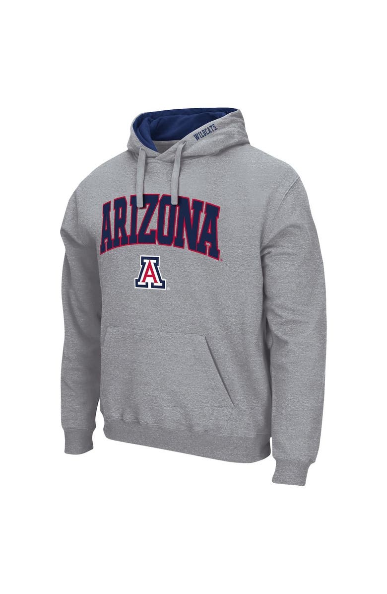 COLOSSEUM Men's Colosseum Heather Gray Arizona Wildcats Arch & Logo 3.0 Pullover Hoodie, Alternate, color, Heather Gray