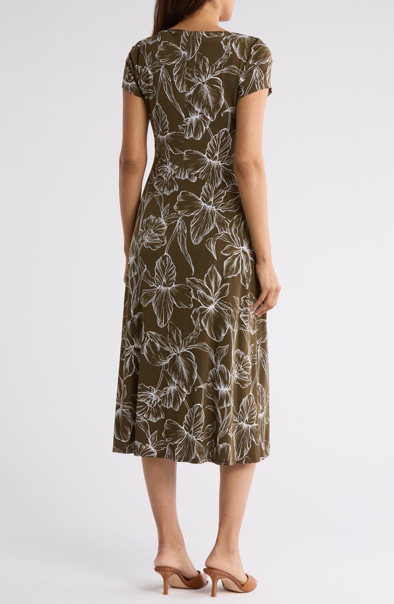 Connected Apparel Floral Short Sleeve A-Line Midi Dress, Alternate, color, 