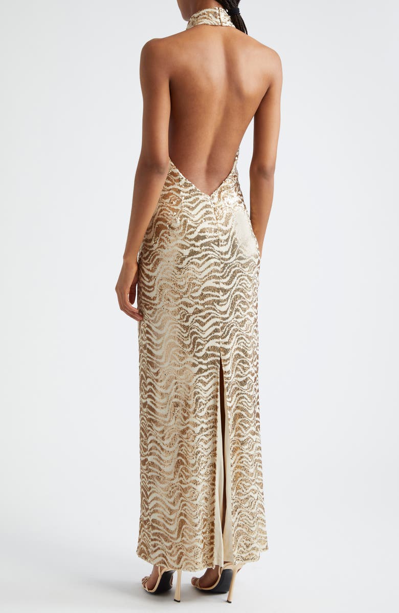 Ramy Brook Liliane Metallic Swirl Halter Gown, Alternate, color, 