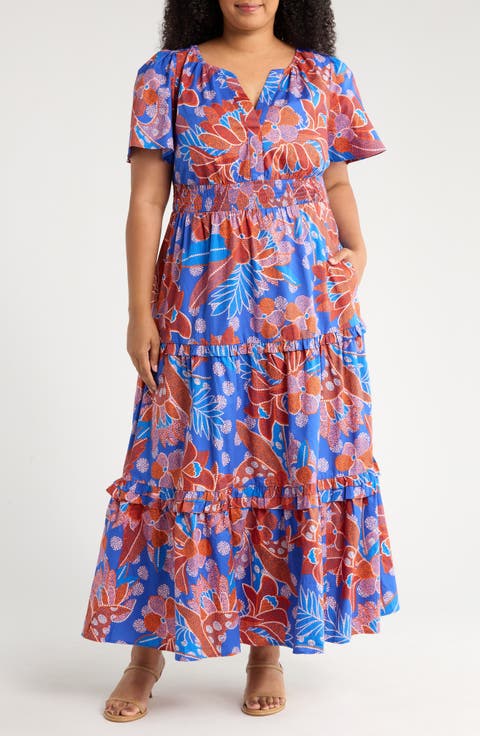 Amazonia Floral Tiere Cotton Maxi Dress (Plus)