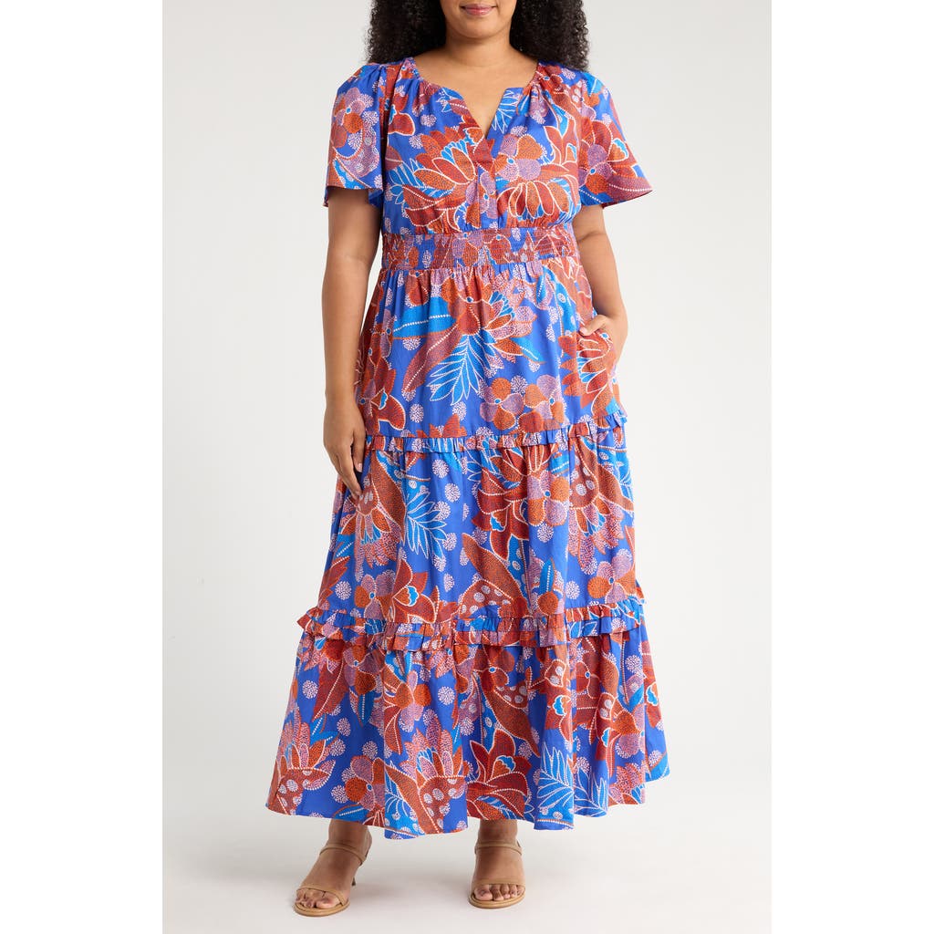 Sugarlips Amazonia Floral Tiere Cotton Maxi Dress In Burgundy