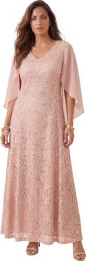 Roaman's Plus Size Allover Lace Gown With Capelet