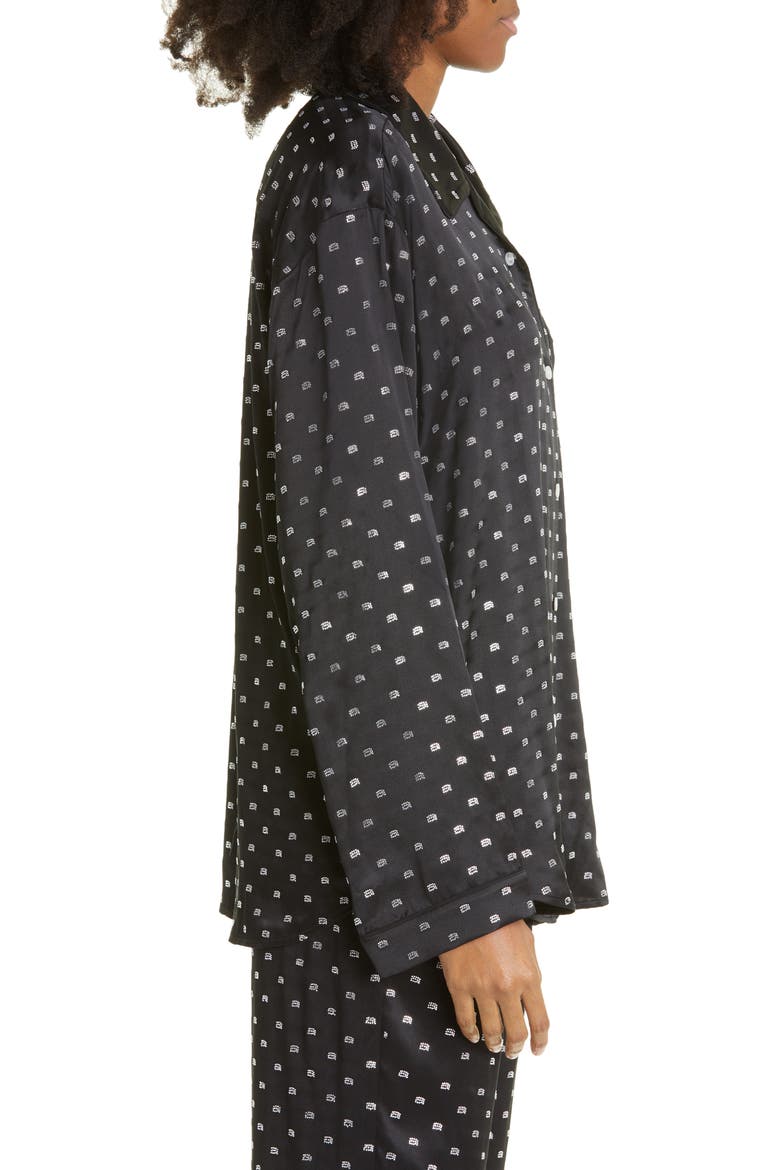 Crytal Logo Silk Pajama Shirt, Alternate, color, BLACK