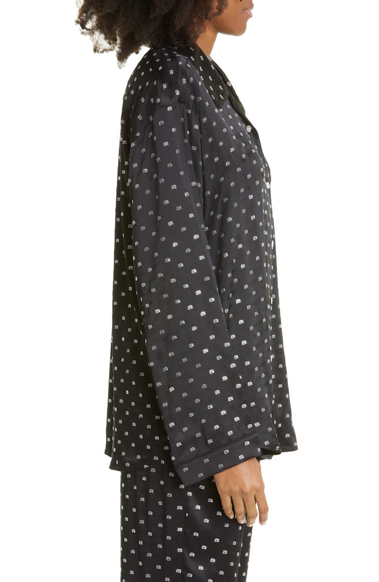 Alexander Wang Crytal Logo Silk Pajama Shirt, Alternate, color,