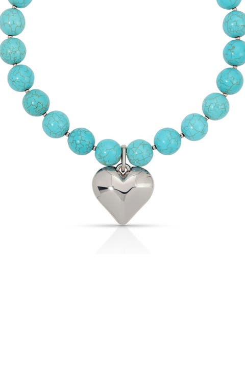 Luck & Love Stone Puffy Heart Pendant Necklace