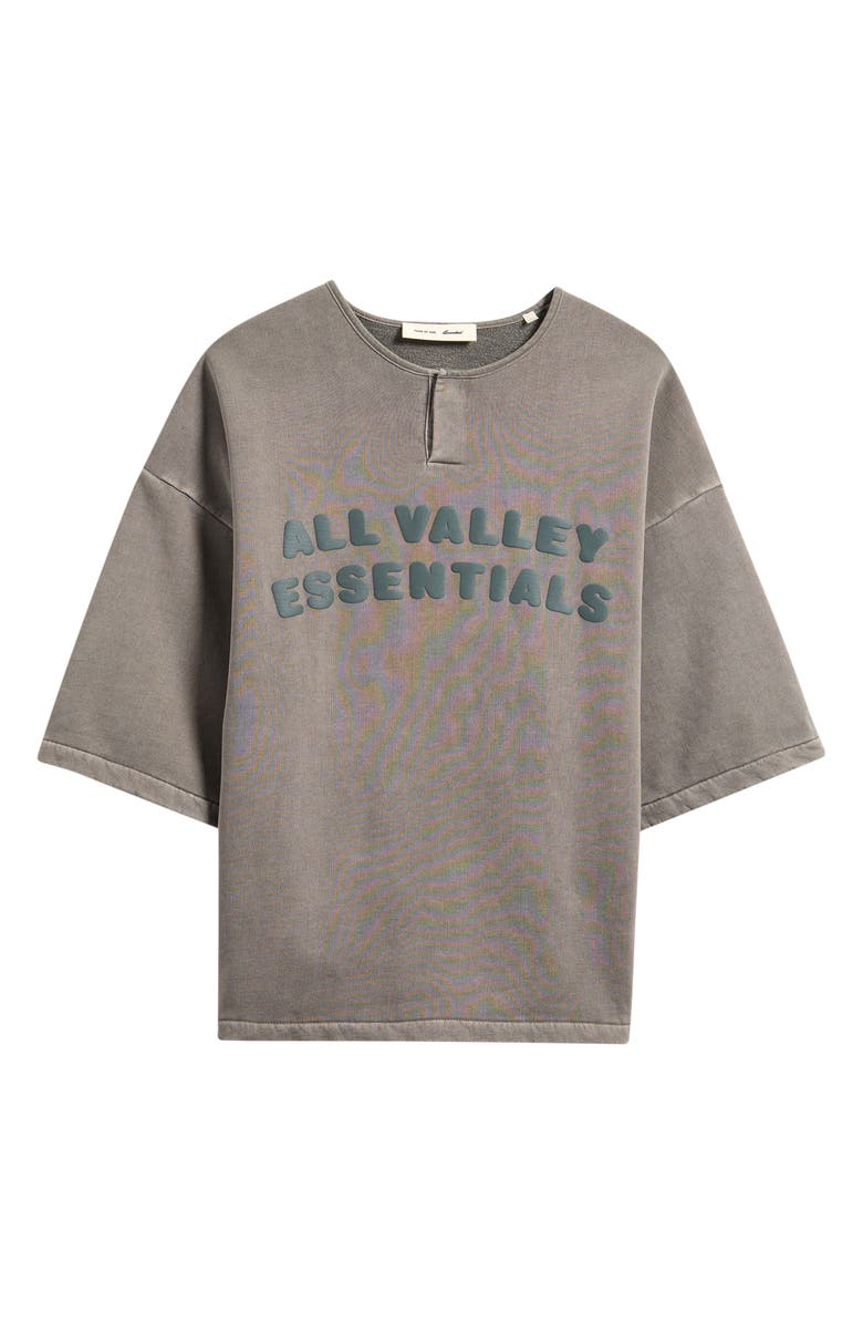 Fear of God Essentials Graphic Henley Sweatshirt, Alternate, color, Washed Seal