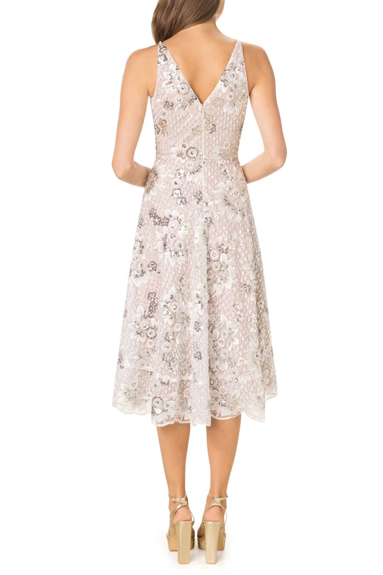 Elisa Sequin Embroidered Cocktail Midi Dress, Alternate, color, WHITE MULTI