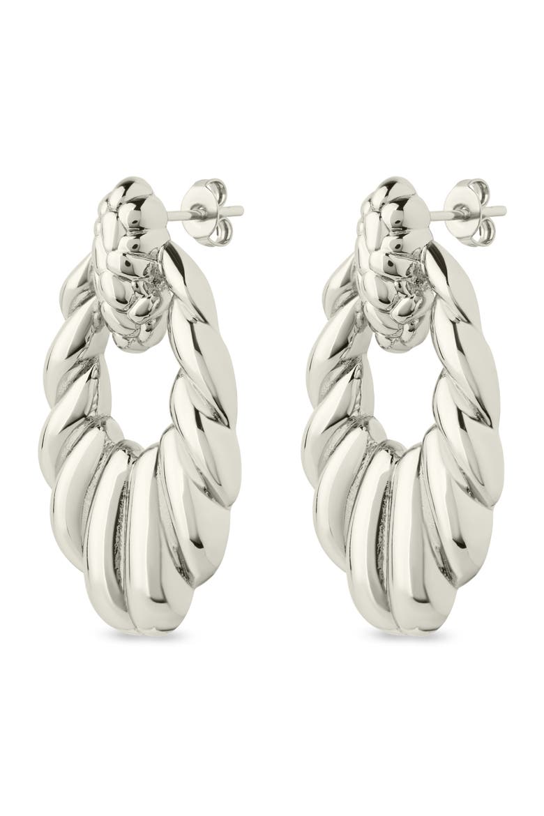 Enid Textured Doorknocker Drop Earrings, Alternate, color, SILVER