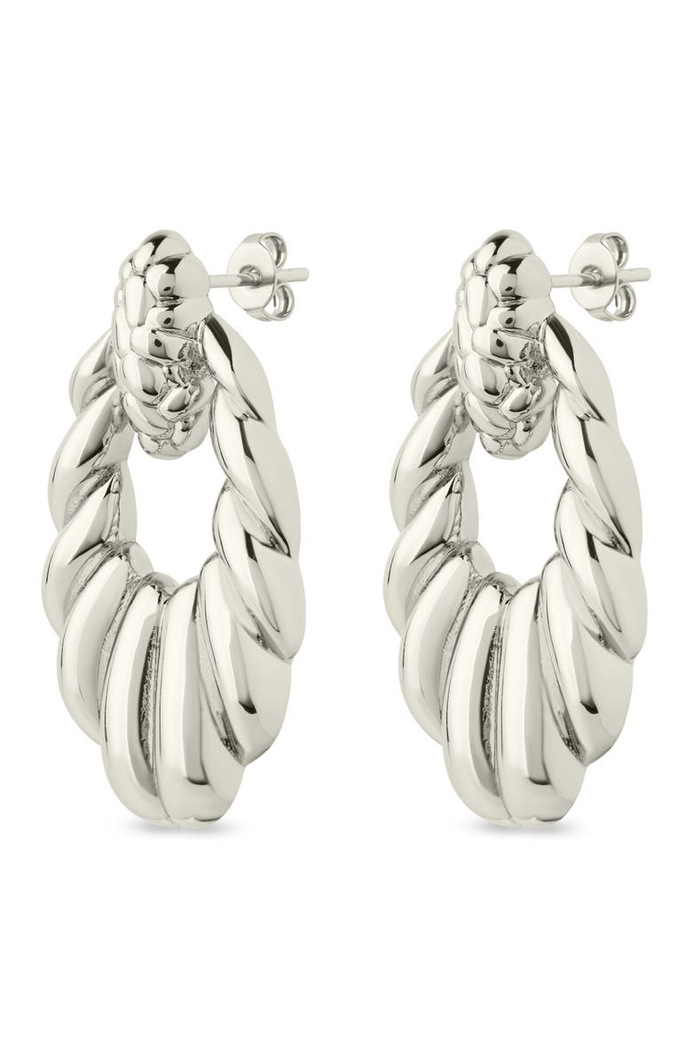 Sterling Forever Enid Textured Doorknocker Drop Earrings, Alternate, color, Silver