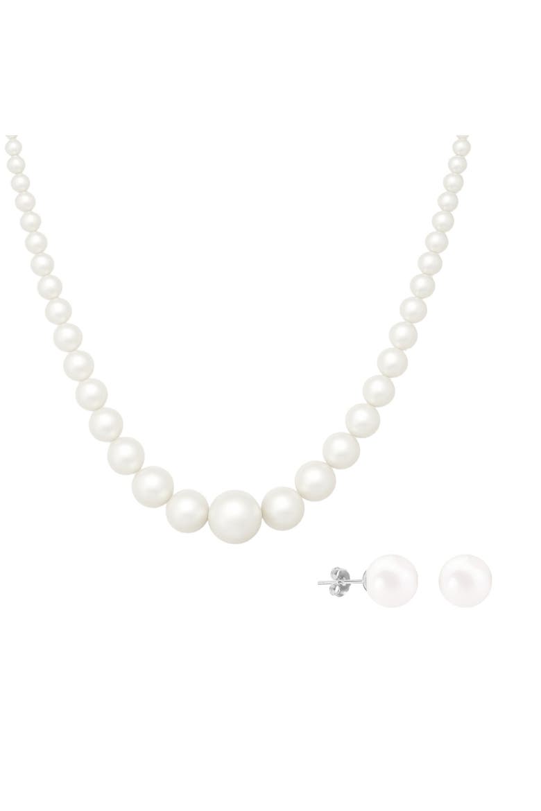 Shell Pearl Necklace And Earrings Set, Main, color, White