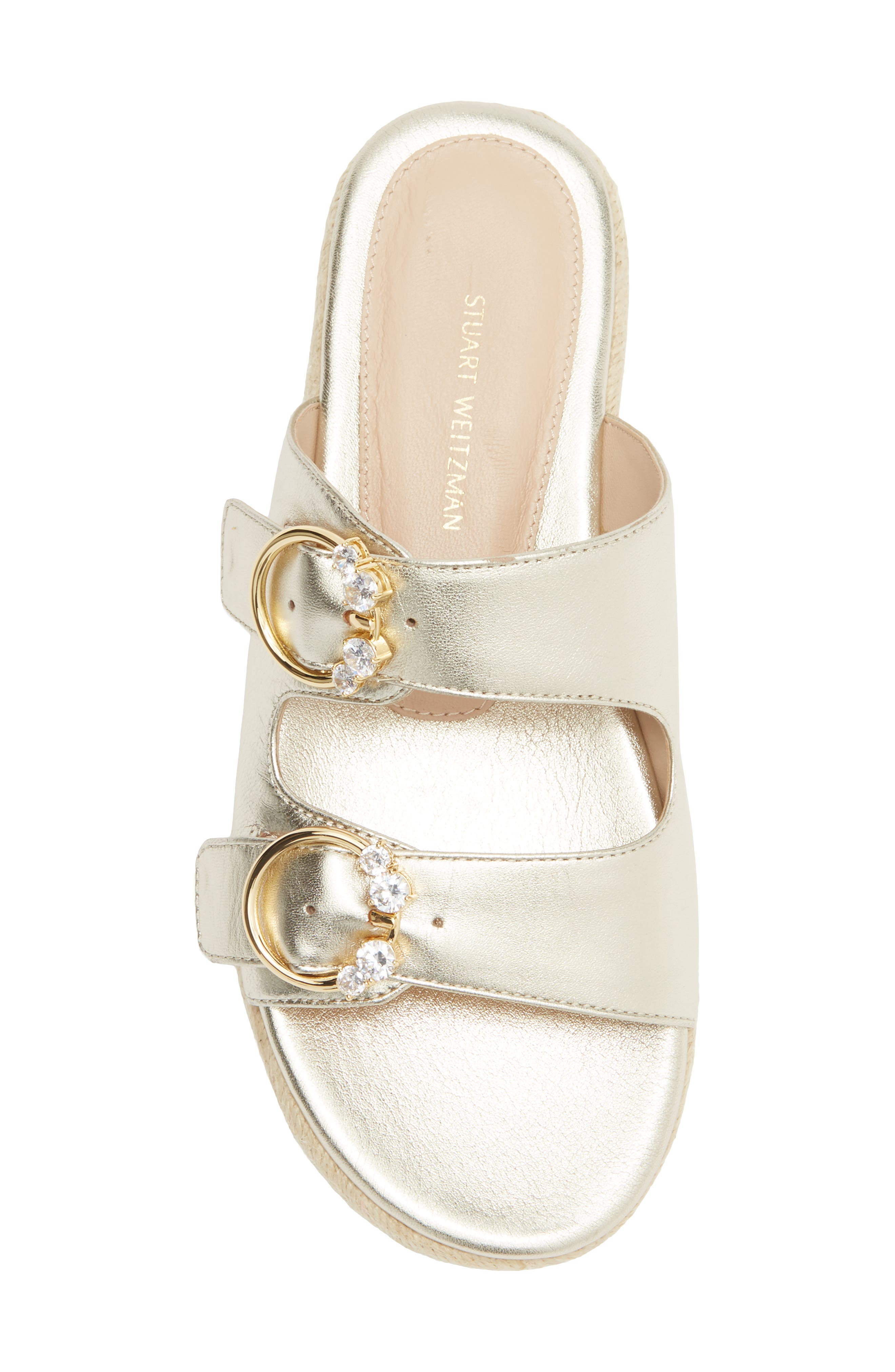 Stuart Weitzman Crystal Espadrille Slide Sandal, Alternate, color, Platino