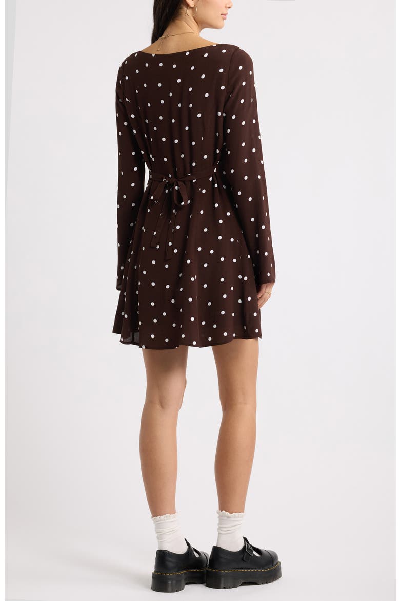 Scoop Neck Long Sleeve Minidress, Alternate, color, BROWN- WHITE CASS DOT