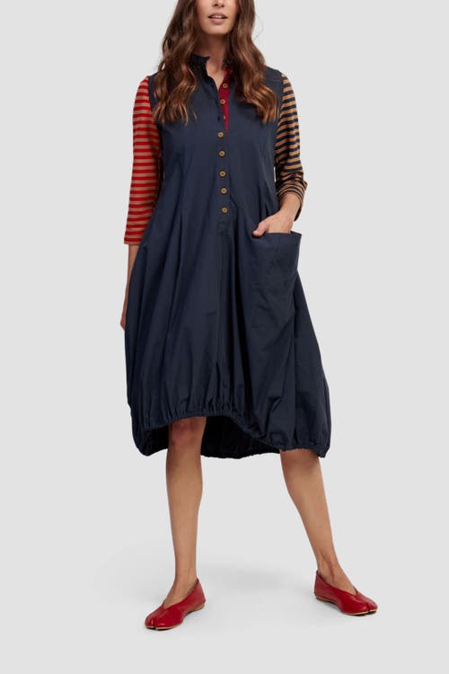 Alembika Mixed Media Shirt Dress With Balloon Skirting In Navy/red/camel
