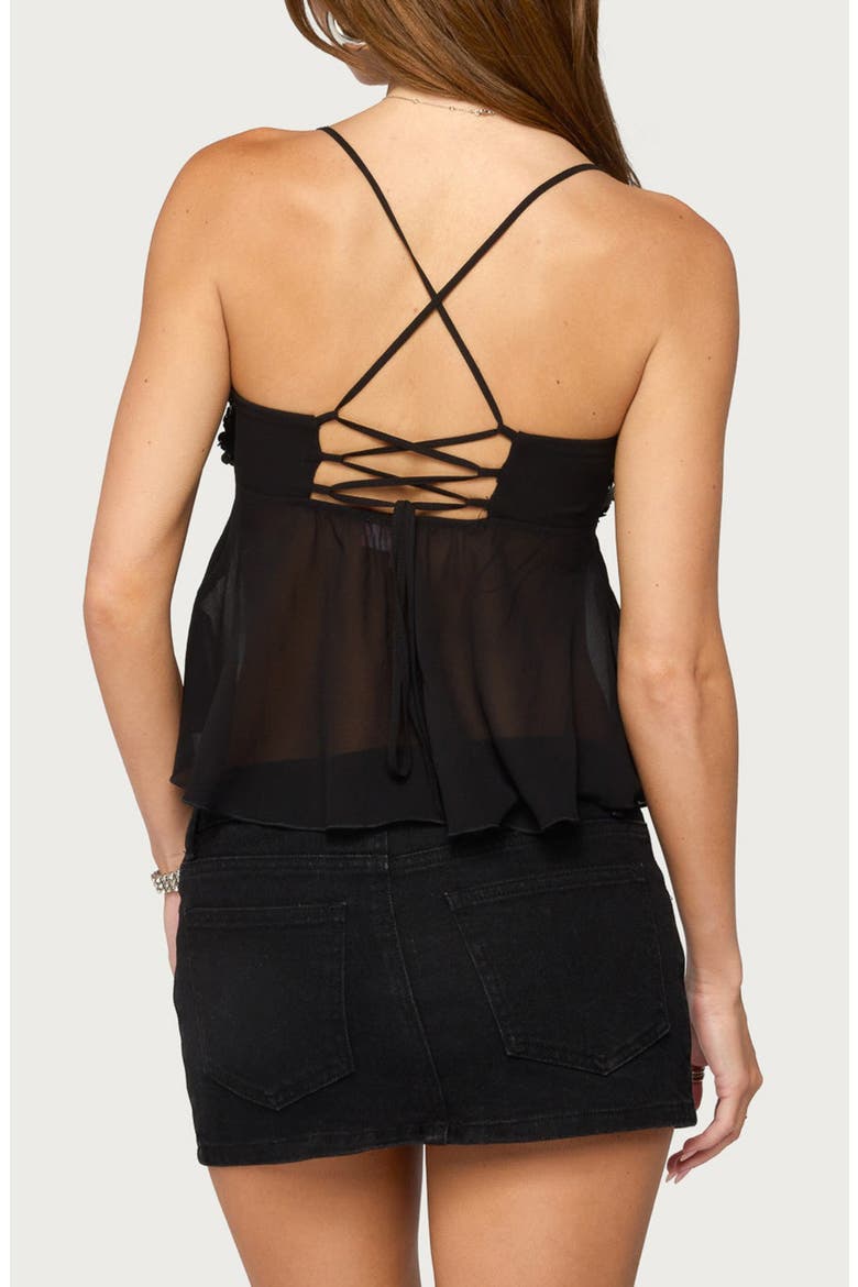Vella Sequin Sheer Chiffon Top, Alternate, color, BLACK