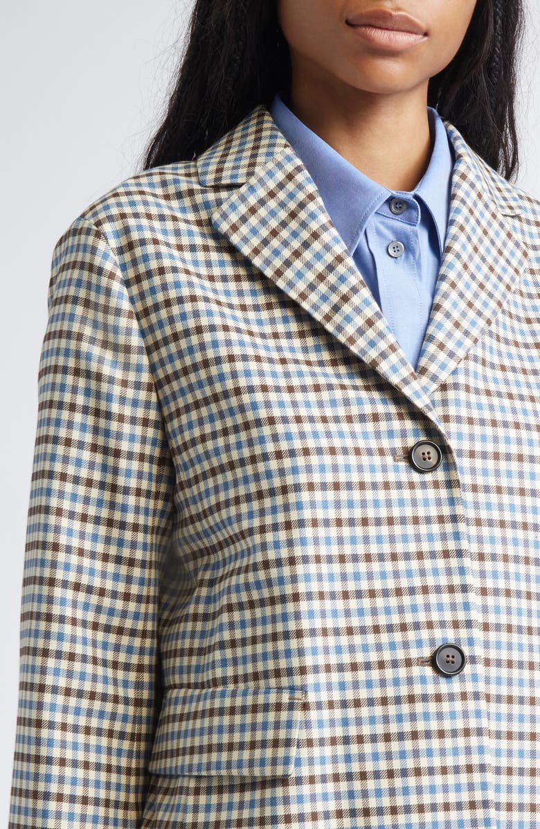 Max Mara Nadia Check Wool & Cotton Jacket, Alternate, color, Light Blue