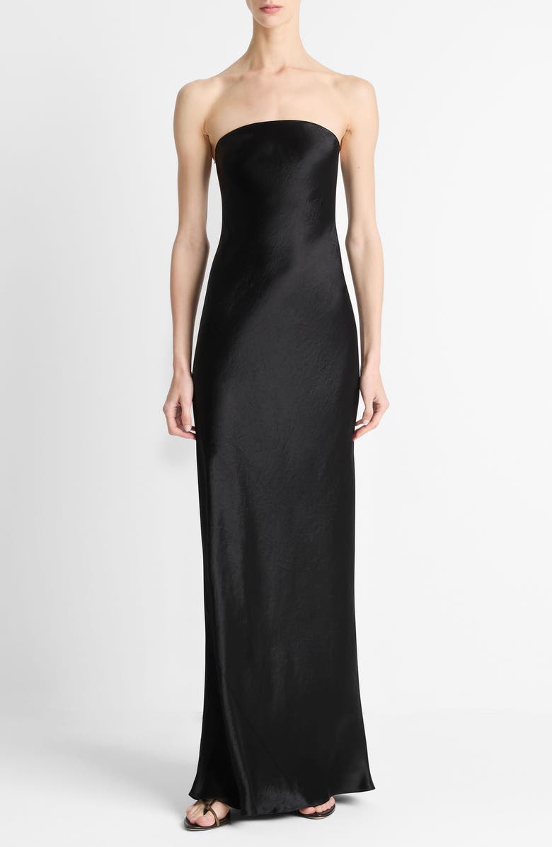 Vince Satin Strapless Gown, Main, color, Black