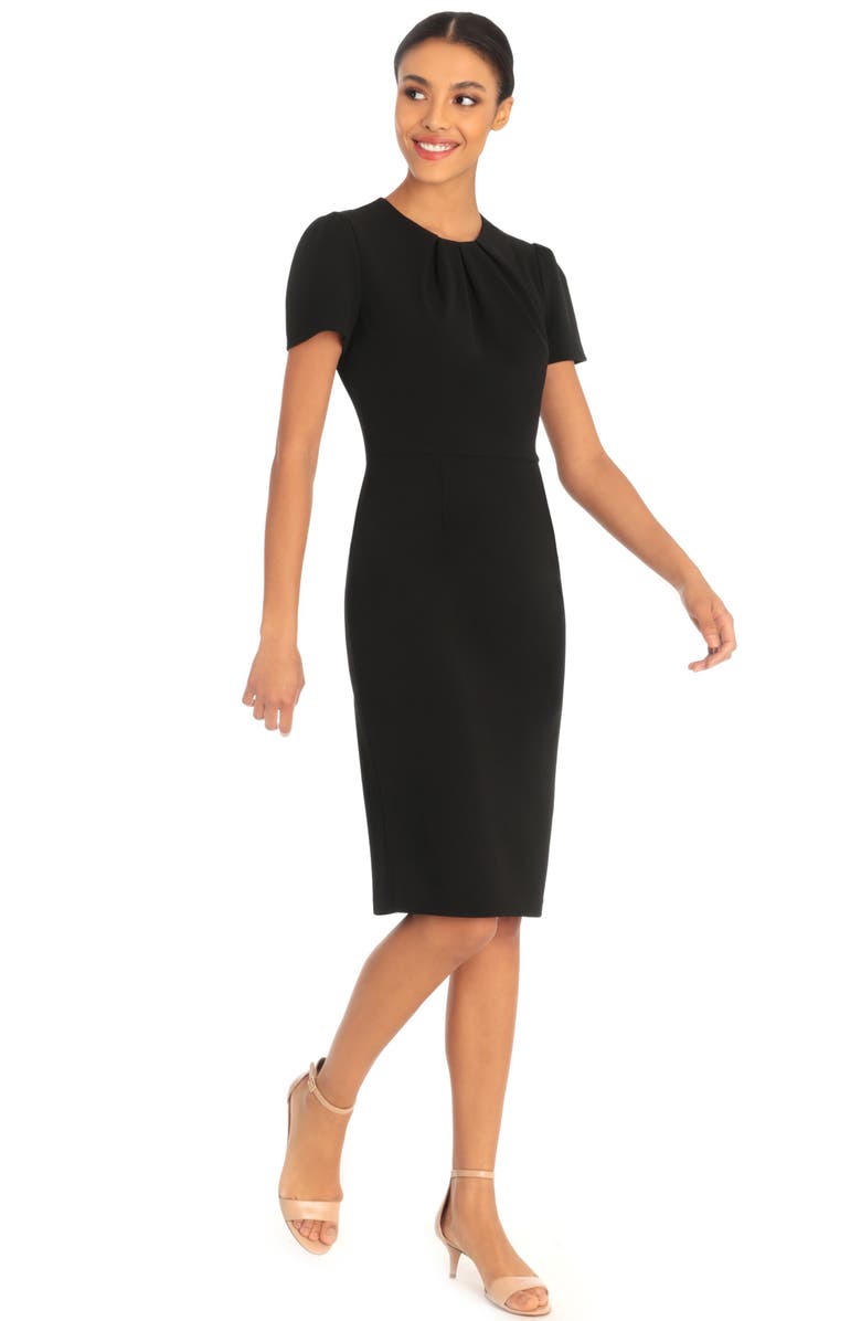 Maggy London Pleated Neck Short Sleeve Sheath Dress, Alternate, color, 