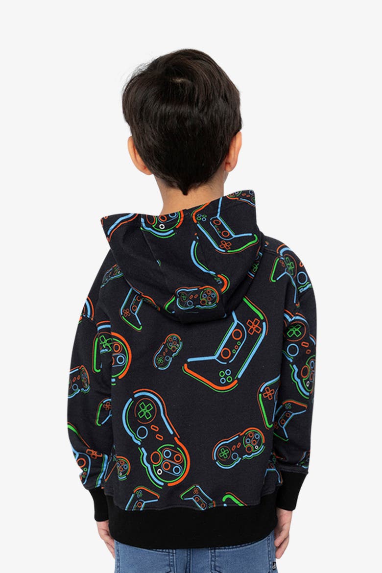 Controller Fleece Attached Hooded Sweatshirt, Alternate, color, Black Printed Controller