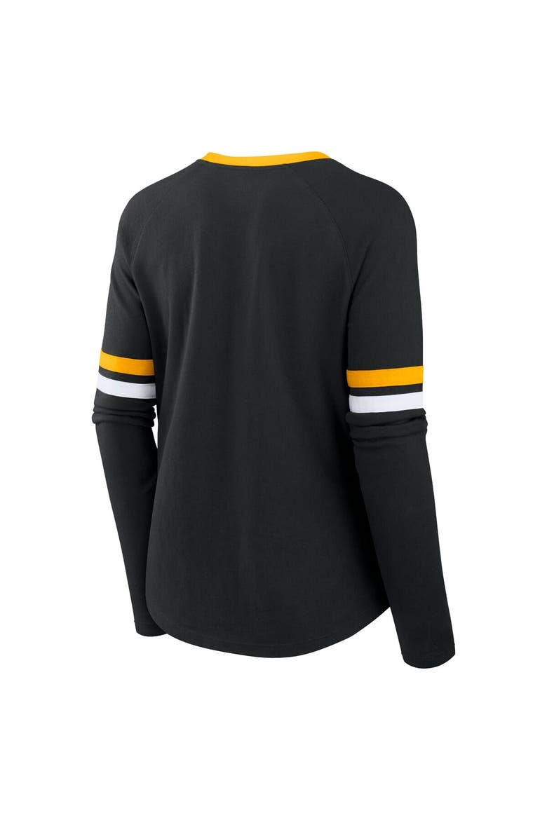 Women's Fanatics Black Pittsburgh Steelers Plus Size Won & Done Lace-Up V-Neck Long Sleeve T-Shirt, Alternate, color, Black